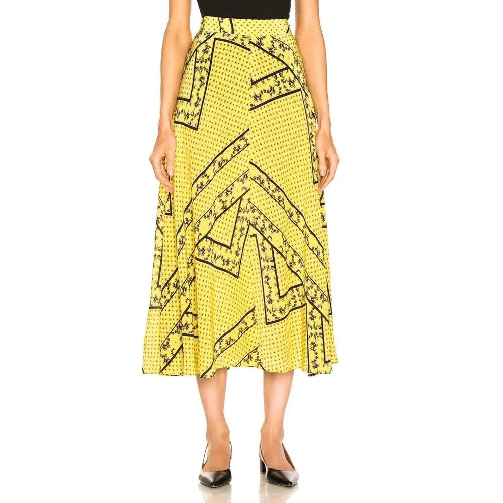 Ganni Silk Mix Maxi Skirt in Minion Yellow ASO Emily in Paris